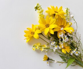 bouquet of yellow flowers isolated on white 