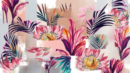 
Texture elements in which to draw tropical leaves, flowers, art drawing photo wallpaper