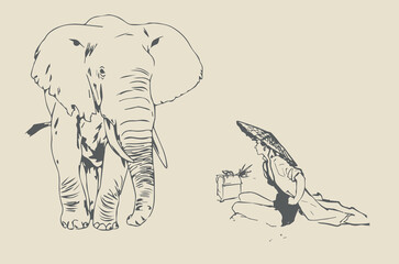 Vector image - sitting girl and elephant