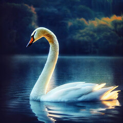 swan. beautiful white swan floating on the lake