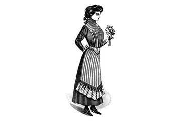 Fashionable Girl with Apron - Vintage Illustration - 537361359