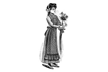 Fashionable Girl with Apron - Vintage Illustration