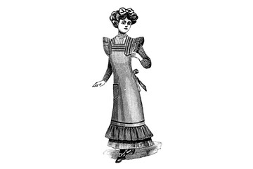 Fashionable Girl with Apron - Vintage Illustration