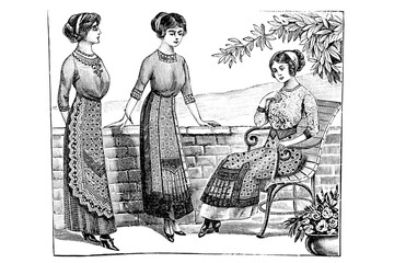 Fashionable Girls with Apron - Vintage Illustration