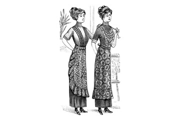 Fashionable Girls with Apron - Vintage Illustration