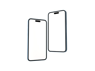 iPhone 14 pro max Smartphone mockup for App and Website UI branding. 2 Phones in front side. 3D rendered Illustration.