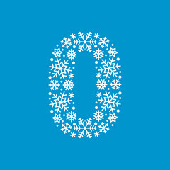 Number 0 made from snowflakes. Vector graphics