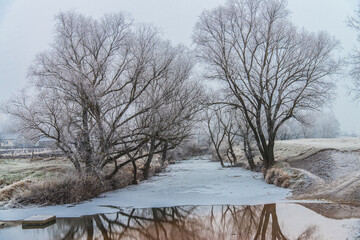 Fototapeta na wymiar Frosty morning by the river