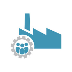 human figures inside gear and factory