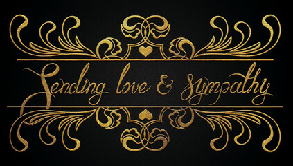 Sending love & sympathy golden floral calligraphy design banner 