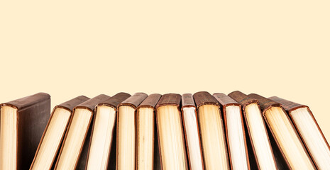 Book row, literature banner with paper literature