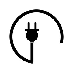 Electric power cable plug icon | Black Vector illustration |