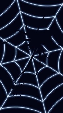 Spider web neon light animation. Vertical video. Halloween motion design.