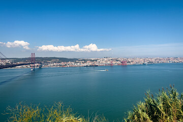 Panoramic view over the 25th april bridge in Lisbon