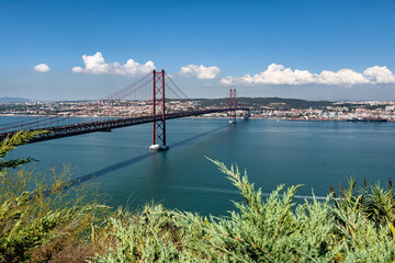 Panoramic view over the 25th april bridge in Lisbon