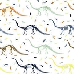 Seamless vector pattern with dinosaur skeleton. 