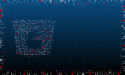 On the left is the instant noodles symbol filled with white dots. Pointillism style. Abstract futuristic frame of dots and circles. Some dots is red. Vector illustration on blue background with stars