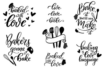 Lamas personalizadas para cocina con tu foto Set of baking Quotes vector illustration, Cooking hand drawn lettering, Baking with love, Kitchen wall art print, Kitchen utensils, Bakery poster, Farmhouse decor, Chef logo