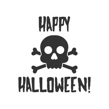Crossbones / death skull icon with happy halloween text. Flat vector illustration.