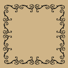 Vintage baroque frame scroll ornament engraving border floral retro pattern antique style acanthus foliage swirl decorative design element filigree calligraphy.