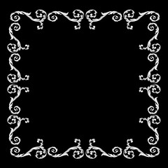Vintage baroque frame scroll ornament engraving border floral retro pattern antique style acanthus foliage swirl decorative design element filigree calligraphy.