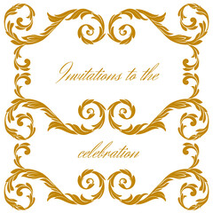 Vintage baroque frame scroll ornament engraving border floral retro pattern antique style acanthus foliage swirl decorative design element filigree calligraphy.