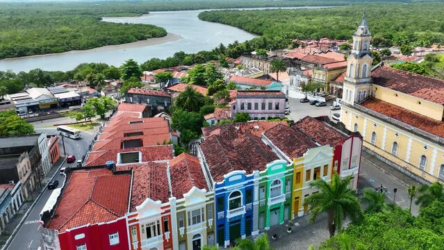 Historical downtown city of Joao Pessoa at Brazilian Paraiba State. Medieval buildings at Historic centre. Cityscape Joao Pessoa Paraiba. Downtown Joao Pessoa Brazil.
