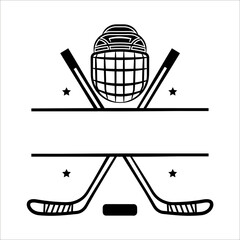Hockey vector logo monogram illustration, Ice hockey team player logo design, Hockey stick helmet, Winter sport