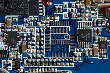 Closeup of fragments of motherboard