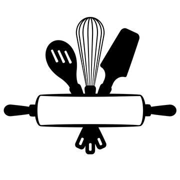 Kitchen Utensils vector illustration Baking logo, Farmhouse kitchen decor,  Chef cafe restaurant logo, Baking whisk, Cooking apron design for baker