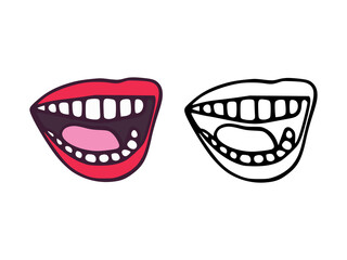 Open mouth in cartoon and outline style isolated on white background