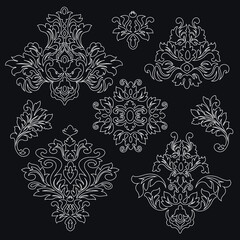 Vintage baroque frame scroll ornament engraving border floral retro pattern antique style acanthus foliage swirl decorative design element filigree calligraphy.