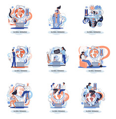 Fototapeta premium Global warming metaphor, human climate change, emissions destroy atmosphere and air, natural disaster, deforestation, global heating, lack of plants and drought. Environmental catastrophe on planet