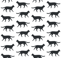 Vector seamless pattern of flat hand drawn cat silhouette isolated on white background