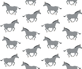 Vector seamless pattern of hand drawn flat running donkey isolated on white background