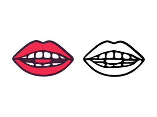 Mouth or show tongue in cartoon and outline style isolated on white background