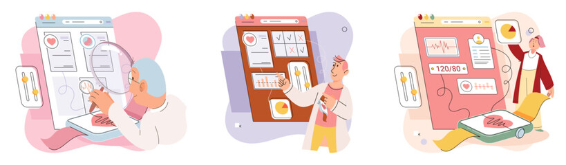 Online medical consultation and support metaphor. Online doctor. Healthcare services, Ask doctor. Tele medicine e-health service. Therapist videocalling phone screen. Diagnosis treatment of patients