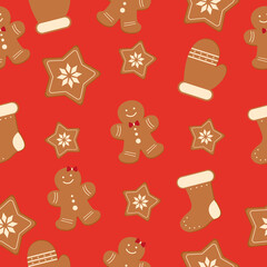 Patterns with Christmas gingerbread cookies. Vector graphics