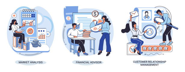 Fototapeta premium Market statistics analysis, financial advisor, customer relationship management business themes metaphor. Investment money, management planning for customer. Fiscal consultantation, client interaction