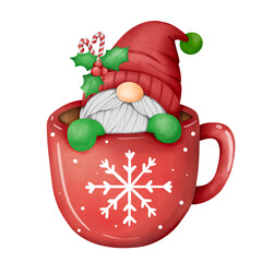 Obraz premium Christmas gnomes with a cup of hot cocoa