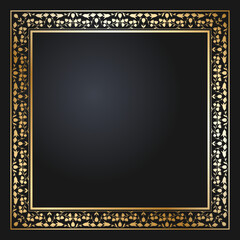 Floral rectangular golden frame. Festive design. Gold border with flowers. Frames vector.
