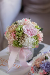 Ceramic vase flower. Magic flowers. Preserved flowers. roses and Hydrangea.
