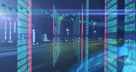 Image of data processing over cityscape