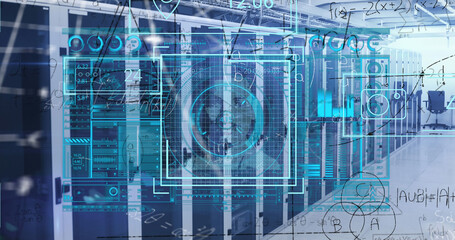 Image of data processing over server room