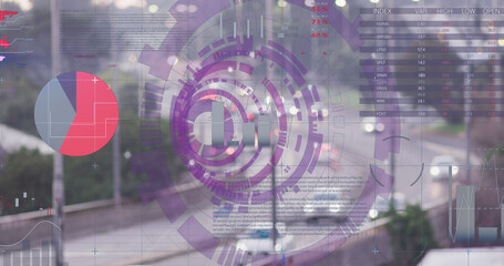 Image of scope scanning and data processing over cityscape
