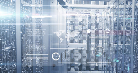 Image of data processing over server room