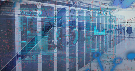 Image of data processing over server room