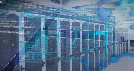 Image of data processing over server room