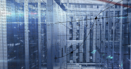 Image of data processing over server room