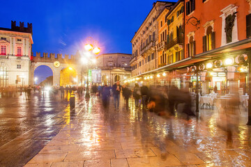 Piazza Brà  in Verona in Valentine's  Day   -  blue hour